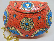 Orange Stone mosaic metal bag ethnic clutch