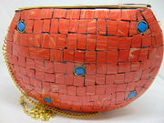 Orange Stone mosaic metal bag ethnic clutch
