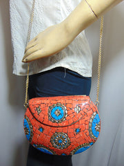 Orange Stone mosaic metal bag ethnic clutch
