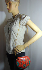 Orange Stone mosaic metal bag ethnic clutch