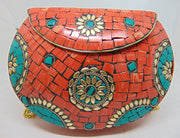 Orange Stone mosaic metal bag ethnic clutch