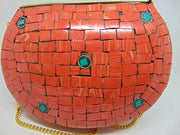 Orange Stone mosaic metal bag ethnic clutch