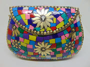 Multi Handmade metal Mosaic stone purse clutch