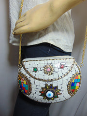 Evil eye Multi color metal mosaic clutch Wallet purse
