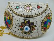 Evil eye Multi color metal mosaic clutch Wallet purse