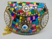 Evil eye Multi color metal mosaic clutch Wallet purse
