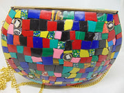 Evil eye Multi color metal mosaic clutch Wallet purse