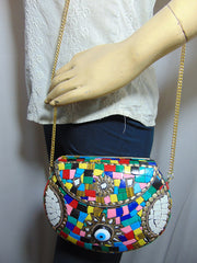 Evil eye Multi color metal mosaic clutch Wallet purse