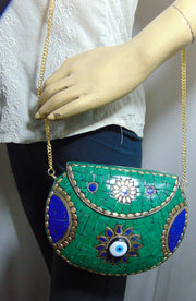 Evil eye Multi color metal mosaic clutch Wallet purse