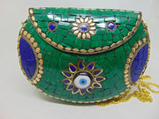 Evil eye Multi color metal mosaic clutch Wallet purse
