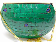 Green color metal mosaic clutch Wallet purse
