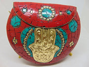Hamsa Clutch Red Handbag Vintage Purse