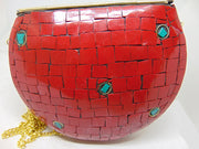 Hamsa Clutch Red Handbag Vintage Purse