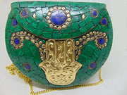 Green color metal mosaic clutch Wallet purse