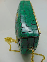 Green color metal mosaic clutch Wallet purse