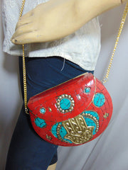 Hamsa Clutch Red Handbag Vintage Purse