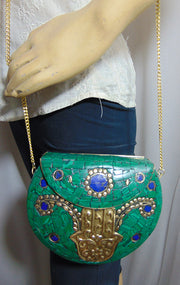 Green color metal mosaic clutch Wallet purse