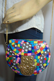 Multi color metal mosaic clutch Wallet purse