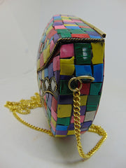 Multi color metal mosaic clutch Wallet purse