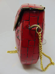 Red Stone mosaic metal bag ethnic clutch