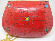 Red Stone mosaic metal bag ethnic clutch