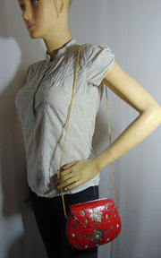 Red Stone mosaic metal bag ethnic clutch