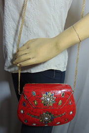 Red Stone mosaic metal bag ethnic clutch
