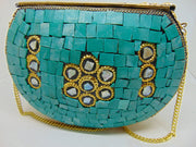 Stone shell mosaic metal bag ethnic bridal clutch