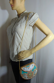 Stone shell mosaic metal bag ethnic bridal clutch