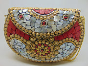 Stone shell mosaic metal bag ethnic bridal clutch