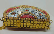 Stone shell mosaic metal bag ethnic bridal clutch