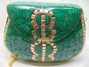 Ethnic Stone Mosaic Clutch Bag Metal Purse