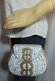 Ethnic Stone Mosaic Clutch Bag Metal Purse