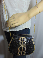 Ethnic Stone Mosaic Clutch Bag Metal Purse