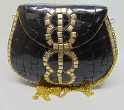 Ethnic Stone Mosaic Clutch Bag Metal Purse