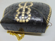 Ethnic Stone Mosaic Clutch Bag Metal Purse