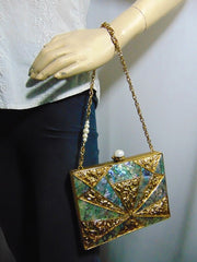 Handmade Beaded Pearl Metal Clutch Purse