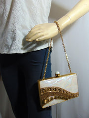 Brass Metal Pearl shell Clutch Purse