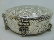 Silver metal embossed handmade box round clutch