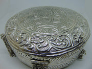 Silver metal embossed handmade box round clutch