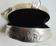 Silver metal embossed handmade box round clutch