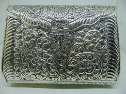 Hand carving Party wallet White Metal  silver brass Women clutch Bag