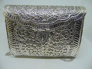Hand carving Party wallet White Metal  silver brass Women clutch Bag