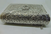 Hand carving Party wallet White Metal  silver brass Women clutch Bag