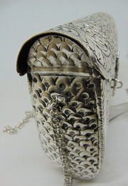 Hand carving Party wallet White Metal  silver brass Women clutch Bag