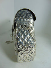 Hand carving silver plating Women metal clutch Bag