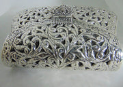 Hand carving silver plating Women metal clutch Bag