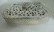 Hand carving silver plating Women metal clutch Bag