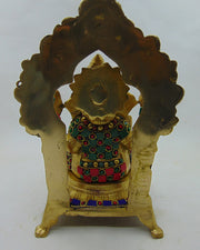 Hot Selling Luxury Polished Metal Brass Lord Ganesha On Throne Height 9 Inch  Brass Statue Meenakari
