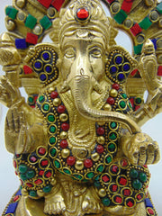 Hot Selling Luxury Polished Metal Brass Lord Ganesha On Throne Height 9 Inch  Brass Statue Meenakari
